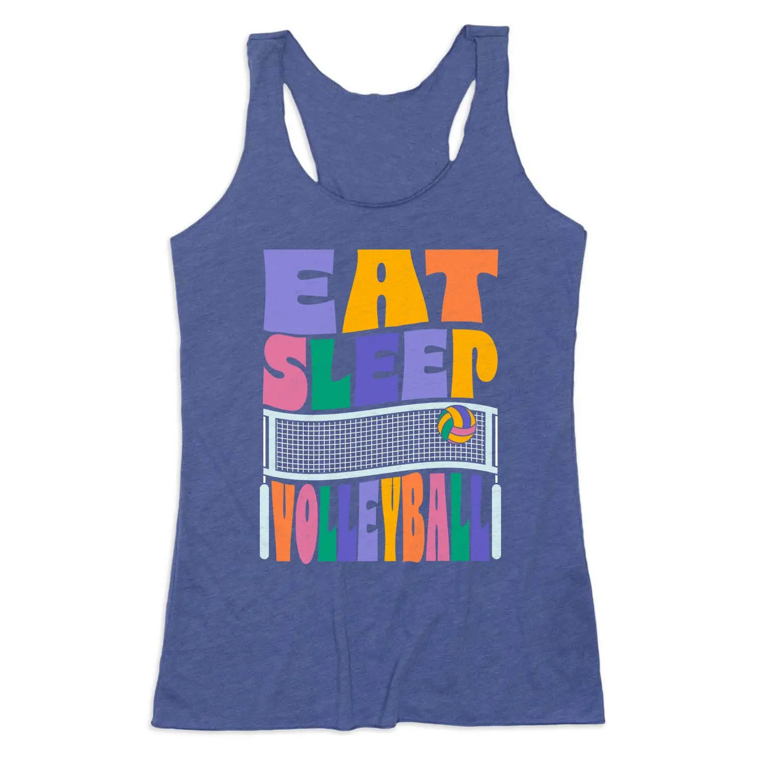 Women's Volleyball Tank Top - Eat Sleep Volleyball Repeat Graphic Racerback, Super-Soft Tri-Blend Sleeveless Sports Vest, Sports Outfits, Light