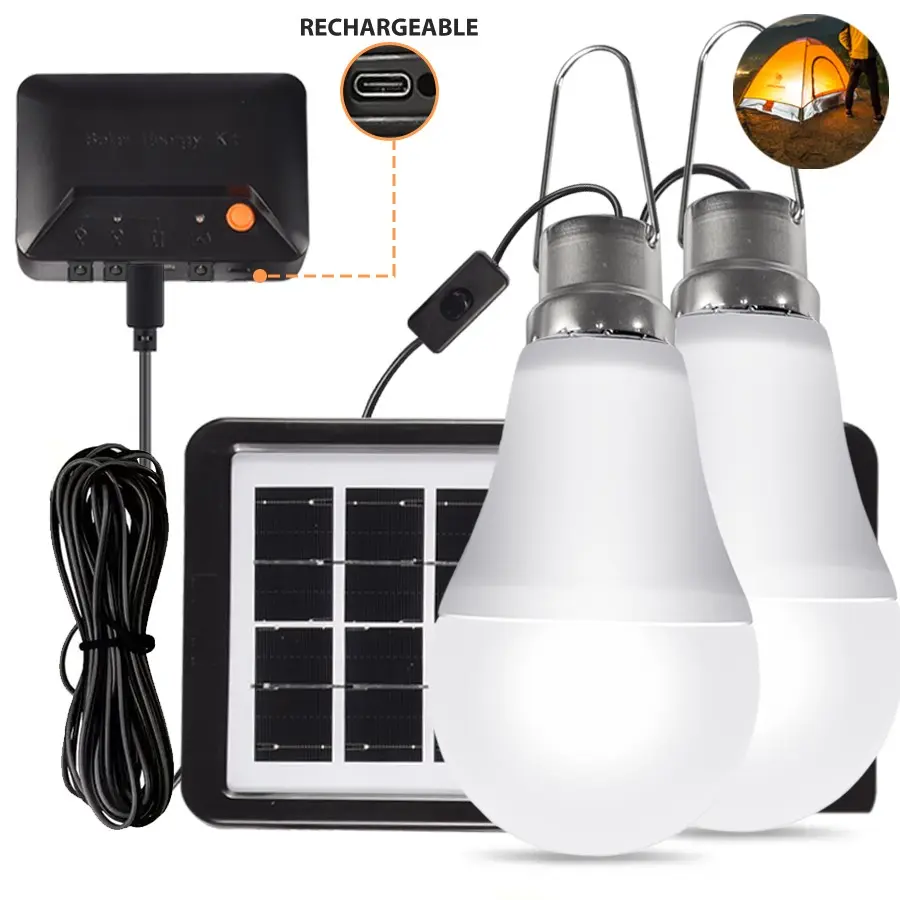Outdoor Solar Powered LED Light Bulb, Rechargeable Emergency Lamp with Hook, Light, 3 Lighting Modes, Dimmable Camping Light, Garden Camping Fishing Lantern Nightlight