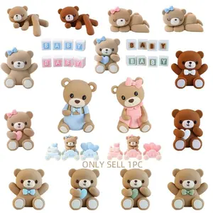 New 3D Bear Cake Topper Baby Shower Bear Decoration Boy Girl Happy 1st Birthday Party Cake Decor Gender Reveals Party Supplies First Birthday