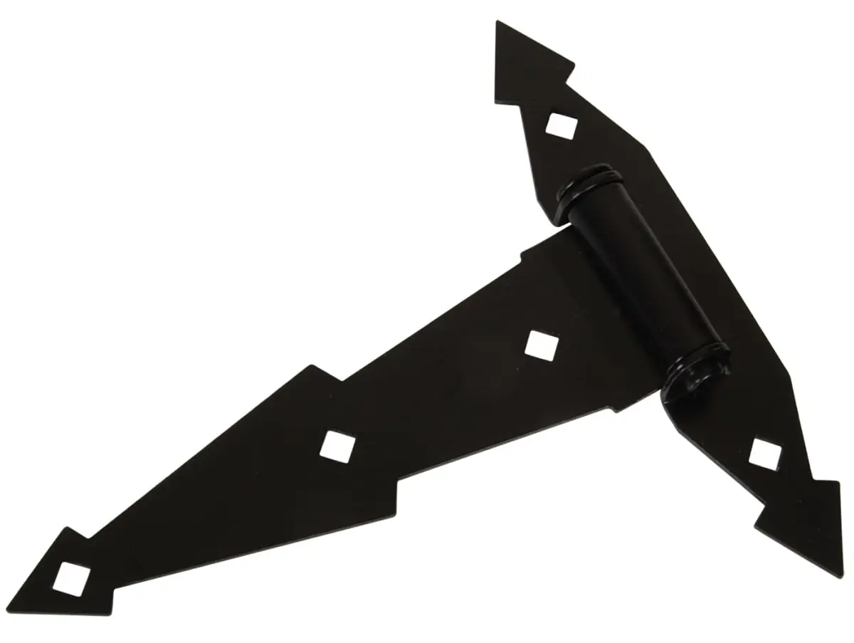 Hillman Group 851658 Ornamental Spring T-Hinge, Black 8-in, 2 per Card, Built-in Spring Automatic Closing Hinges for Garden & Lawn Door Hardware