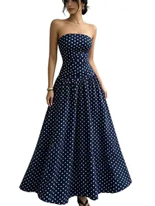 Strapless Polka Dot Maxi  for Women, Elegant Chic Sleeveless Formal Evening , Womenswear for Party & Daily Casual Wear vacation mini  summer Solid  Pleated nuuly Print Gradient sheath red dragon floral sherri hill Lace Split Set Robe dresscolor  dress