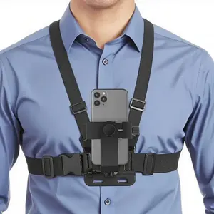 New 5-in-1 Chest Mount Phone Holder with Adjustable Strap - Durable ABS Material, Perfect for Vlogging, Fishing, Hiking & Live Streaming - Ergonomic Shoulder Design with Shock Absorption, Outdoor Gear , Ergonomic Design , Adjustable Strap Holder