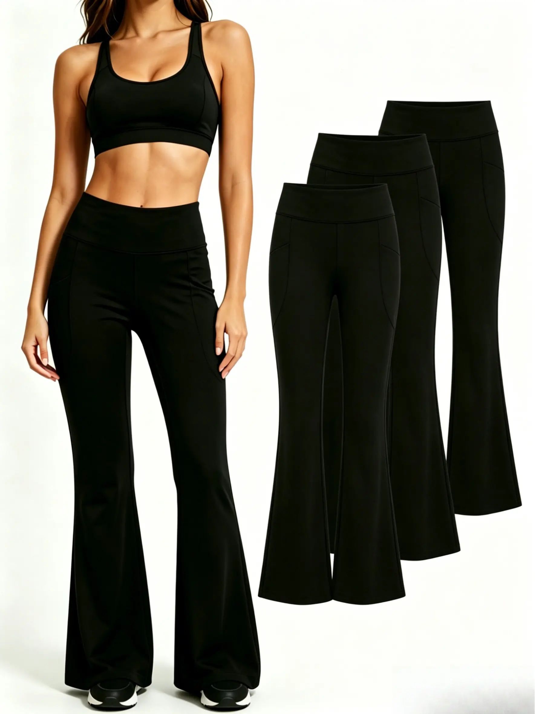 Women's High-Waist Bootcut Yoga Leggings - Plus Size, Comfy Athleisure Pants, Compression Yoga, Flared Workout Leggings, Gym Fitness Pants, Breathable, Tummy Control, 4-Way Stretch, Deep Pockets, Line Dry - Ideal for Gym, Hiking