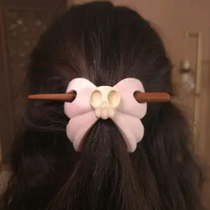 Skull Bow Hair Stick with Dangling Charm |  Updo Hair Pin