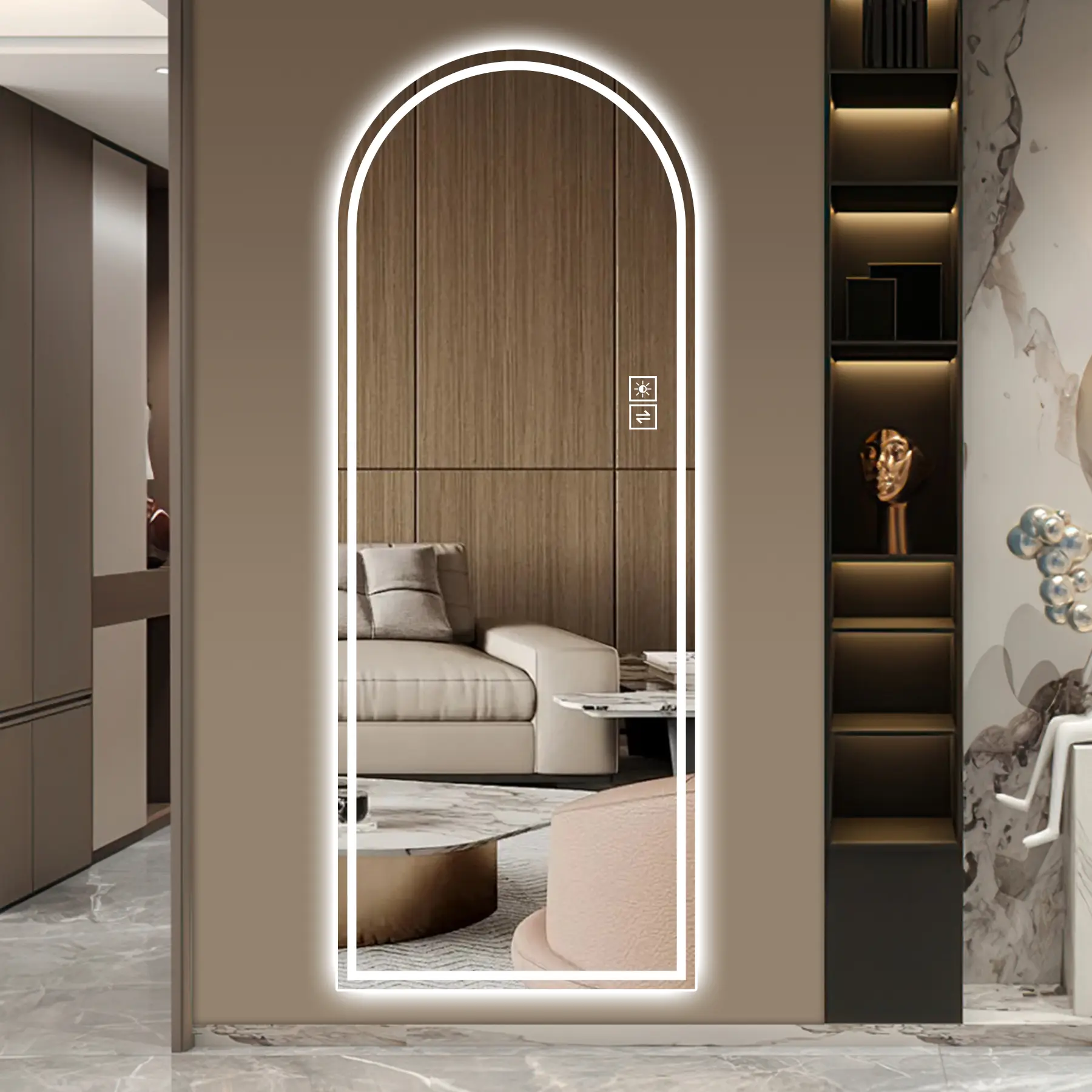 65" x 21" Arch Design LED Full Length Mirror ,Dimmable, High Definition & Explosion-Proof full length mirror