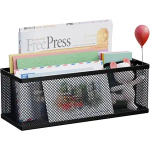 Mail Holder Countertop Mail Organizer with 2 Slots Wall Mounted Desktop Mail Sorter Letter Holder Box Envelope Organizer for Home Office Black