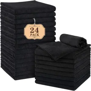 24 Pack Microfiber Hair Salon Towels 16x29 Inches - Super Soft and Absorbent Black Towels for Salon, Hand, Gym, Bath, Spa and Home Hair Care, Not Bleach Proof