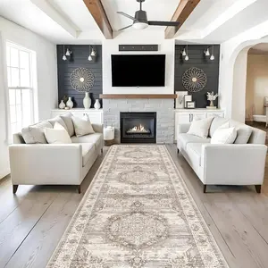 4x12 Wide Hallway Runner Rug: Vintage Washable Soft Rugs Living Room Bedroom Water Resistant Carpet with Non-Backing Entry Dining Room Thin Nursery Bathroom Floor(Beige,4x12)