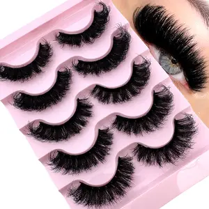 UMIRYAO 5 pairs of fluffy and dramatic messy fake mink eyelashes, soft and comfortable artificial mink eyelashes, short and thick natural fake eyelashes, thick crossed fake eyelashes, multi-layer curly eyelashes, reusable