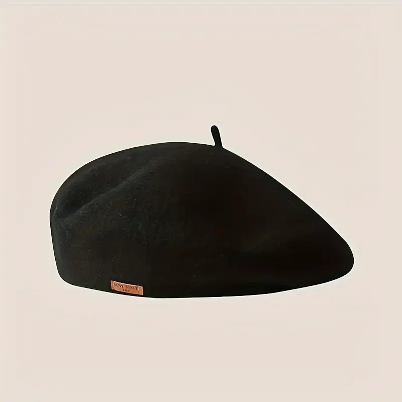 Female Acrylic Beret Hat - Solid Black Painter-Style Wide Brim Hat with Artistic Look, Lightweight, Soft, Cold-Proof Casual Cap for Daily Wear, Commute
