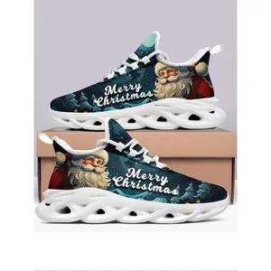 Men's Christmas Themed Print Lace Up High Top Sneakers, Casual Comfortable Sports Shoes for Daily Wear, Male All-match Round Toe Shoes for Daily Wear