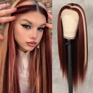 Brown Hair Red Highlights With Brown Hair Mahagony Wine Color Hair Plum Hair 28 Inches 180% Density Heat Resistant Fiber Hair Wigs For Women Natural Hairline Baby Hair Daily Use Party Weddings Cosplay Halloween