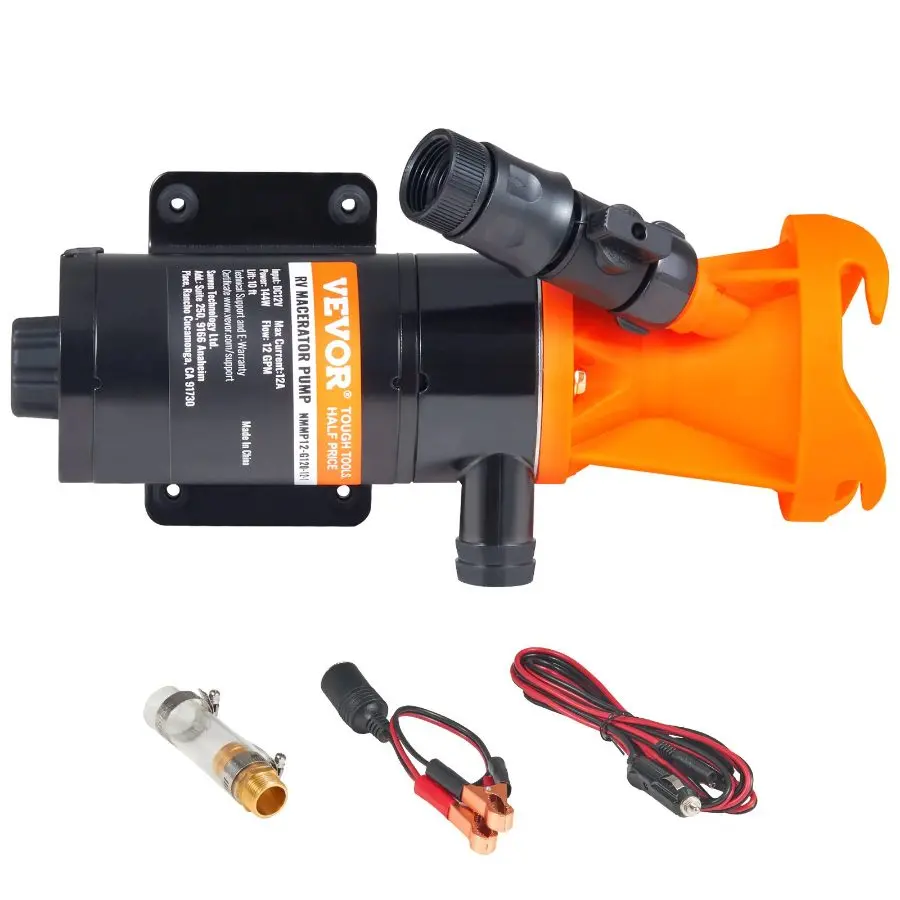 fathersdaygift VEVOR RV Portable Macerator Pump, 12V, 12GMP Quick Release RV Waste Pump, RV Sewage Sewer Pump with Detachable Quick Connection Valve Metal Hose Clamp Power Cord, for RV Boat Marine Motorhome Camper