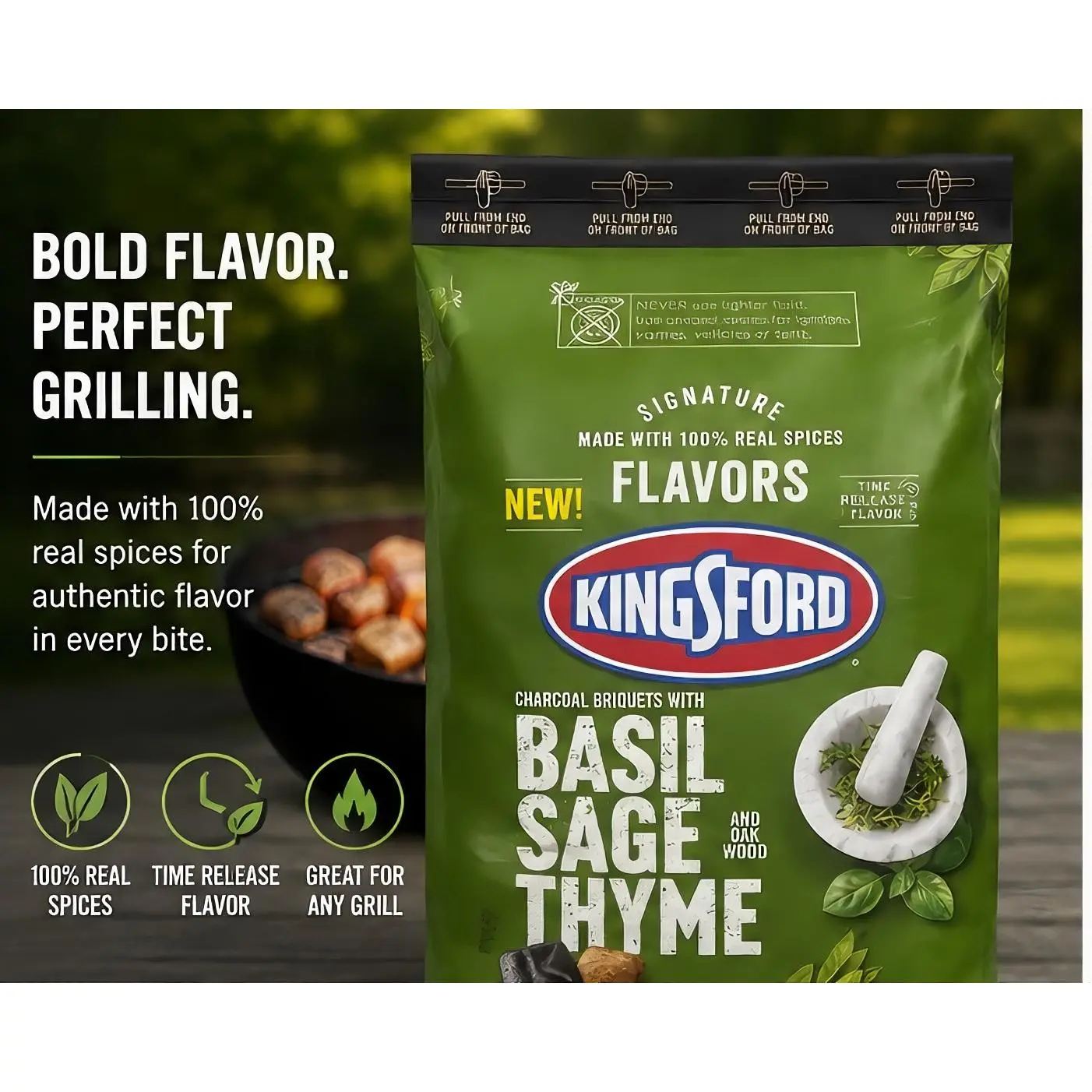 Kingsford Charcoal Briquets with Basil Sage Thyme 100% Real Spices Time Release Flavor Perfect for Any Grill