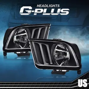 Fit For 05-09 Ford Mustang Pair Black Housing Headlights Replacement Head Lamps