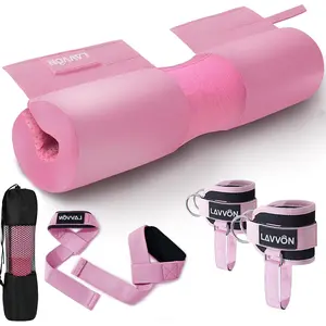 Barbell Squat Pad Set- Nylon Padding AntiSlip- Thick Foam Barbell Pad for Squats Cushion,Lunges&Bar Padding for Hip Thrusts -Standard Olympic Weight Bar Pad (Wrist Straps Weightlifting-Ankle Straps)