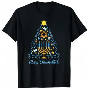Merry Chrismukkah Holiday Hanukkah Pajamas Family Matching T-Shirt Crew Neck