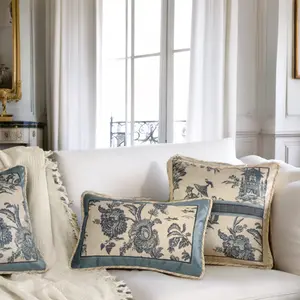 Velvet Toile De Jouy, Delft Blue Pillow Covers