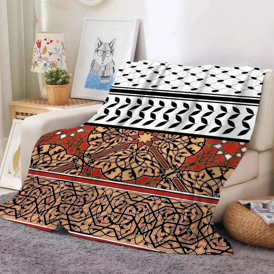 Fashion Hattah Keffiyeh Blanket - Soft Throws, Breathable Cozy, Printed, Wrinkle Resistant for Sofa, Bedroom Gifts, Soft Throws Blanket, Printed Blankets