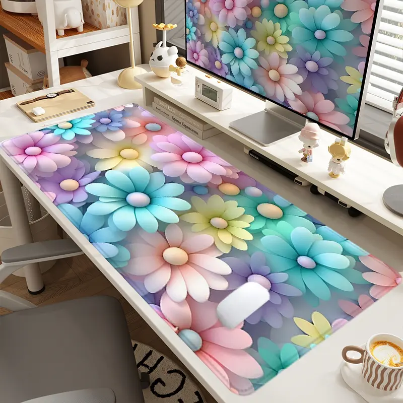 1pc Extra Large Colorful 3D Flowers Mouse Pad Sweet Desk Pad, Desk Accessories, Cute Office Desk Accessories, Fun Desk Supplies, Desk Decor, Computer Keyboard Mousepad with Non - Slip Rubber Base Durable Stitched Edge Perfect Gift for Home and Office