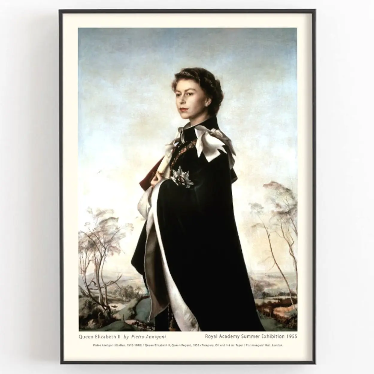 Young Queen Elizabeth II Painting By Pietro Annigoni Print, Royal Family Wall Art, Her Majesty Portrait, British Monarch, Exhibition Poster X
