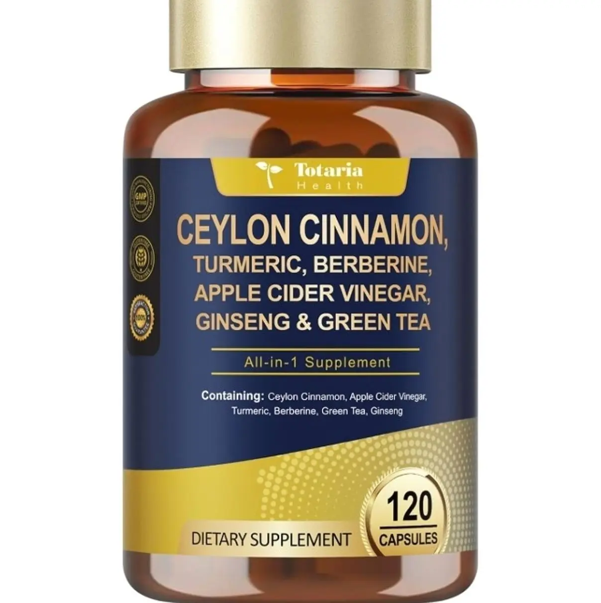 18-in-1 Organic Ceylon Cinnamon Capsules with Berberine, Ceylon Cinnamon Supplement w/Apple Cider Vinegar Turmeric Bitter Melon Milk Thistle, for Metabolism, Energy, Heart*, 120 Counts