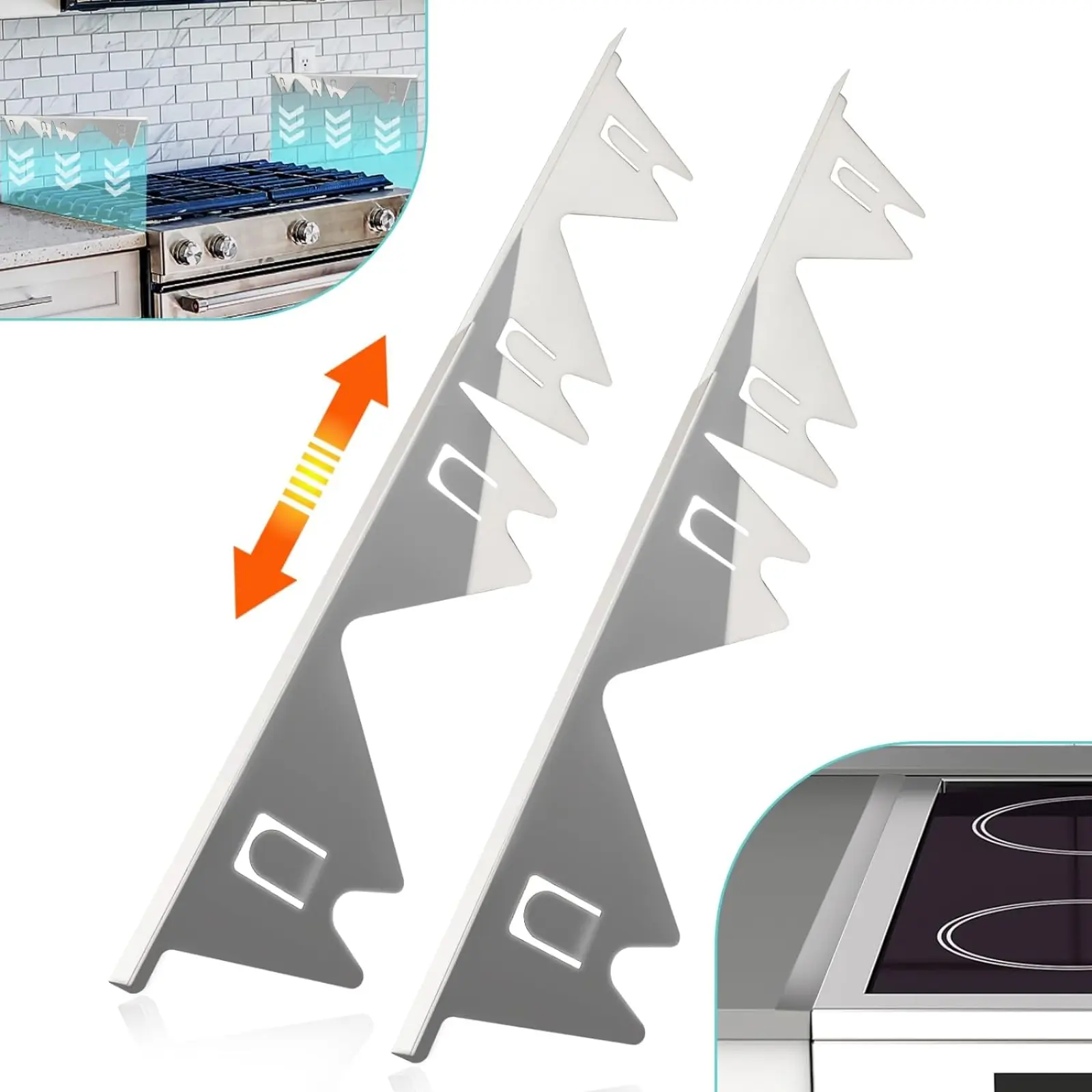 2Pcs Stainless Steel Stove Trim Covers - Adjustable Length 13.8"-27.5", Heat Resistant, Easy-to-Clean Range Filler Kit for Gas Stoves