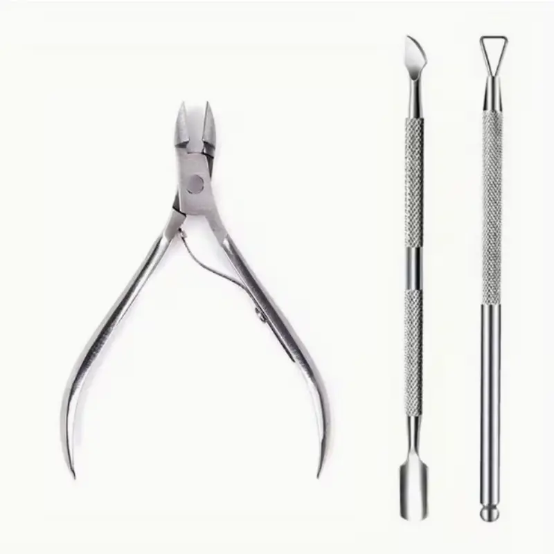 3pcs Professional Stainless Steel Nail Cutter Scissor Nippers Nail Clipper Multifunction Cuticle Pusher Remover Nail Care Manicure Tools Accessories, Unscented, Ambidextrous, Straight Edged Blade, Thickness, Nail Clipper Kit