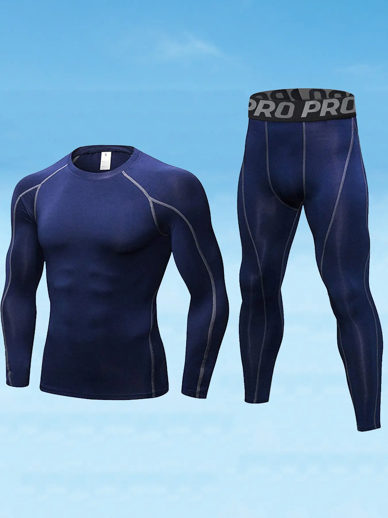 Men's Compression Athletic Tracksuit Set, Top Stitching Top & Letter Tape Leggings, Sportswear Set for Indoor Outdoor Wear, Workout Running Outfits, Workout Set, Men's Sport & Outdoor Clothing, Tracksuit Outfit