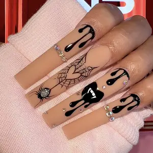 24pcs Halloween Series Nail Art Set, Includes Jelly Glue & Nail File, European Style Blood Drop Design, Perfect for Party Nails