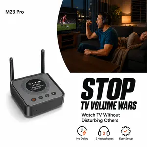 Watch TV Without Waking Anyone – Bluetooth 5.3 Audio Transmitter & Receiver for TV, Zero Delay, Dual Headphone Support, Optical/AUX/RCA