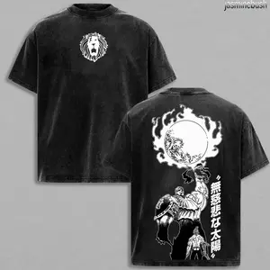 Escanor Seven Deadly Sins T-Shirt The One Form Cruel Sun Lion Crest Vintage Washed Oversized Anime Streetwear Heavy Cotton Dark Aesthetic Unisex Retro Graphic Tee Gift For Anime Fan UF9 SUH