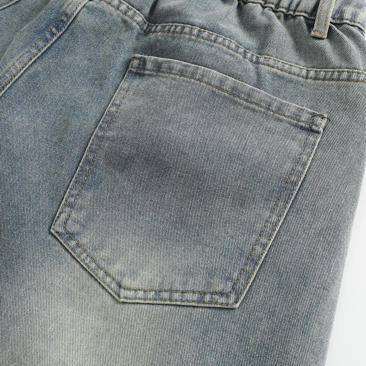 Men's Dark Gray Washed Plain Menswear Baggy Jeans - Elastic Waistband, Wide Straight Legs, Vintage Hip-Hop Swag Clothes, Plus Size Men's Clothing Casual Long Streetwear Pants