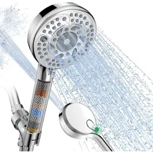 Filtered Shower Head with Handheld, 9-Spray Setting Detachable Showerhead with Filters for Hard Water - Filters Chlorine, Improve Skin and Hair Texture, Chrome