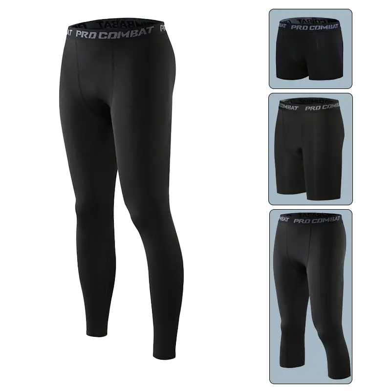 Pro Combat Mens High Elastic Quick Dry Track Field Running Five Point Shorts Compression Basketball Bottoming Yoga Pants Fitness Trousers All Seasons