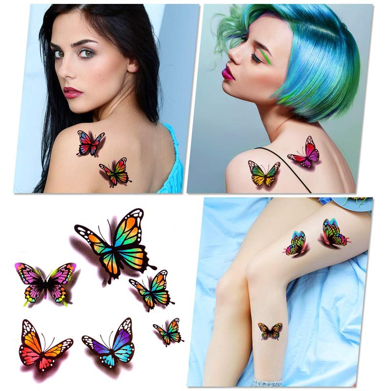3D Butterflies and Flowers Temporary Stickers Tattoo, Colorful Body Art Tattoos for Women Kids, 126count