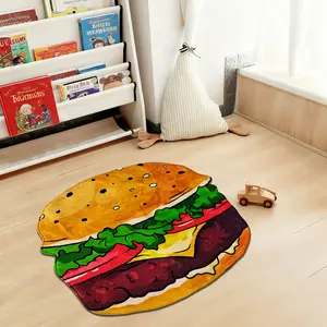 1pc Foldable Burger Faux-Wool Area Rug｜Space-Saving for Kitchen/Living/Bed, Foodie Vibe Gift