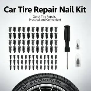 Tire Plug Kit with Screwdriver,Rubber Flat Tire Repair Kit for Fast Repair of Tire Punctures,Durable Car Tire Repair Kit Self-Service Repair Nails for Car Motorcycle Truck 100PCS