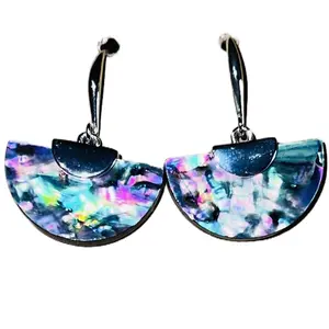 Silver Abalone Shell Earrings | Iridescent Ocean Beauty in Every Detail | Natural Shell Ocean Jewelry | CHSLUXE | Half Circle Shape Dangle Earnings