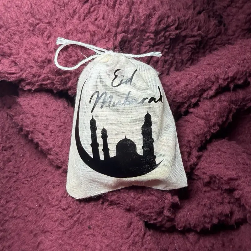 Eid Mubarak Gift Bag | Reusable Ramadan Favor Bag | Islamic Eid Treat Pouch | Mosque & Crescent Design