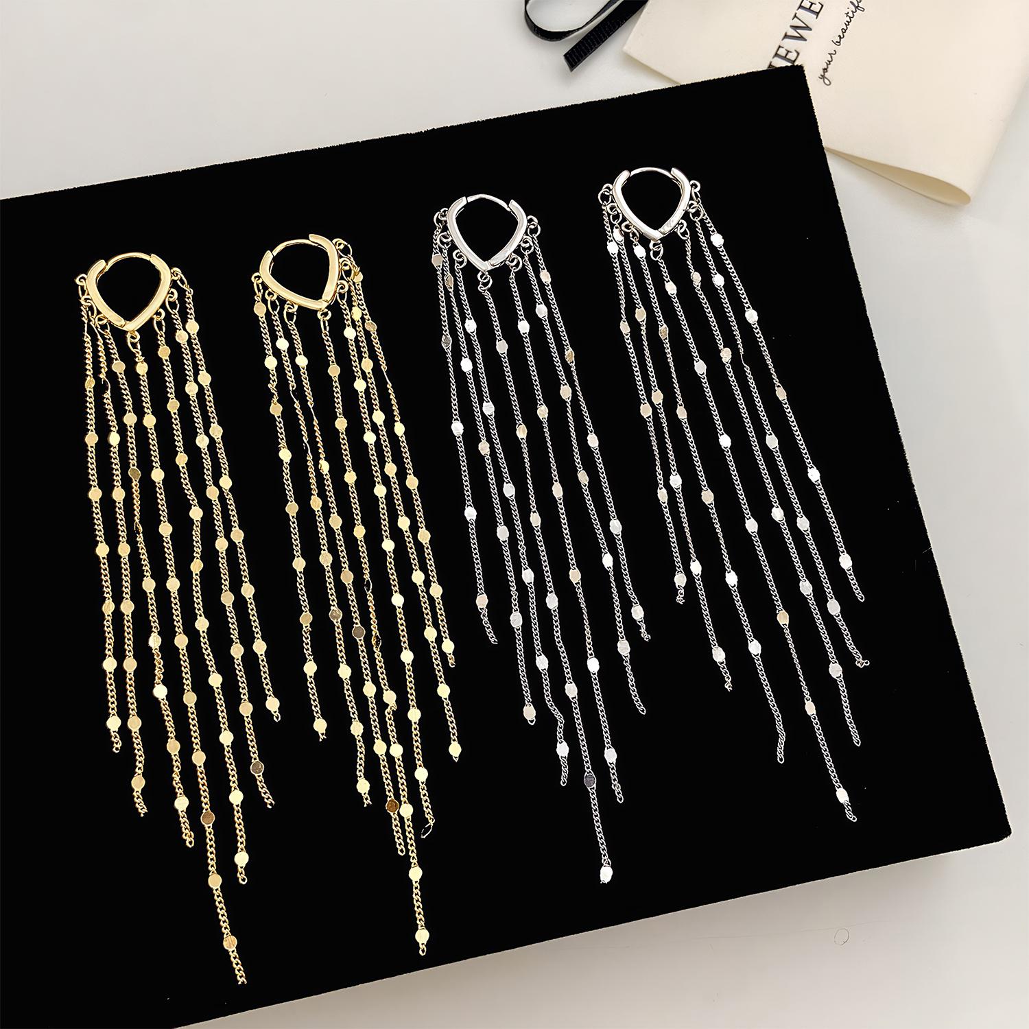 Women's 2Pcs Plated Metal Long Chain Threaded Tassel Earrings - Hypoallergenic, Lightweight Statement Jewelry for Bride Party, Ideal Mother's Day Gifts