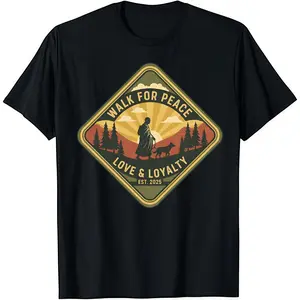 Walk For Peace 2025 Diamond Badge T-Shirt,Zen Monk & Dog Graphic Tee,Love & Loyalty Tee,Crewneck Casual Menswear Top Comfortable Short Sleeve Classic Gift