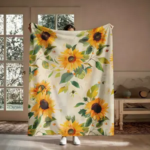 Vibrant Watercolor Sunflower Flannel Blanket, Super Soft Warm Botanical Throw, Ideal Gift for Nature Lovers, Suitable for Couch Travel Nap, Cozy Bed Cover