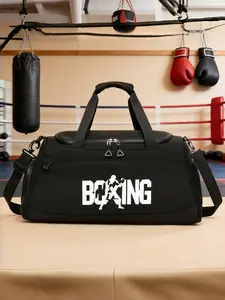 Anti-Boxing Pattern Sports Gym Bag, Boxing Theme Design, Multifunctional Versatile, Shoulder Strap, Spacious Inner Space, Ideal for Fitness Travel