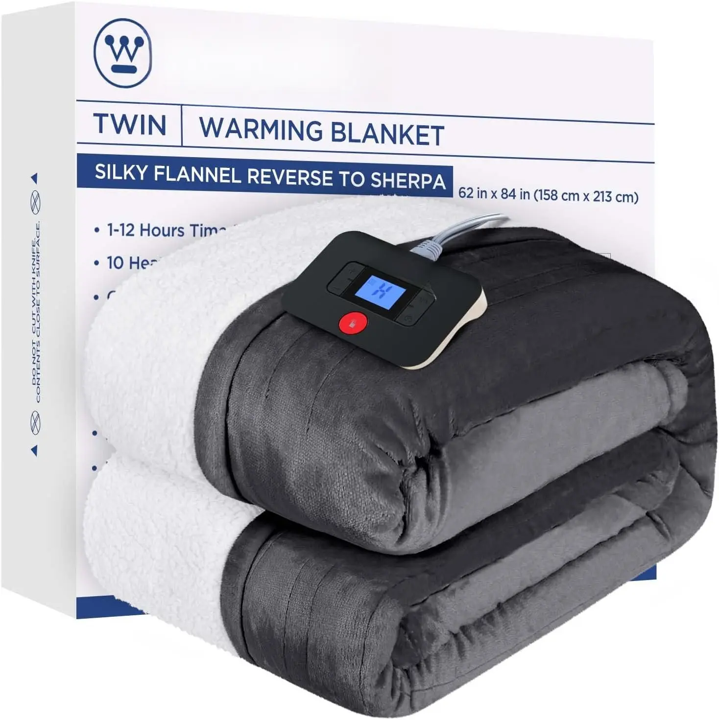 Electric Blanket , Heated Blanket  Size with 10 Heating Levels and 1 to 12 Hours Heating Time Settings, Flannel to Sherpa Reversible, Machine Washable (62" x 84", Charcoal)