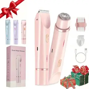 Women's Bikini Trimmer, Intimate Pubic Trimmer, 2-In-1 Dual Head Electric Razor, Dry/wet Use Painless Bikini Shaver, Pubic Hair Trimmer for Private Area & Body Hair Removal, USB Rechargeable Trimmer, Waterproof Rechargeable Trimmer