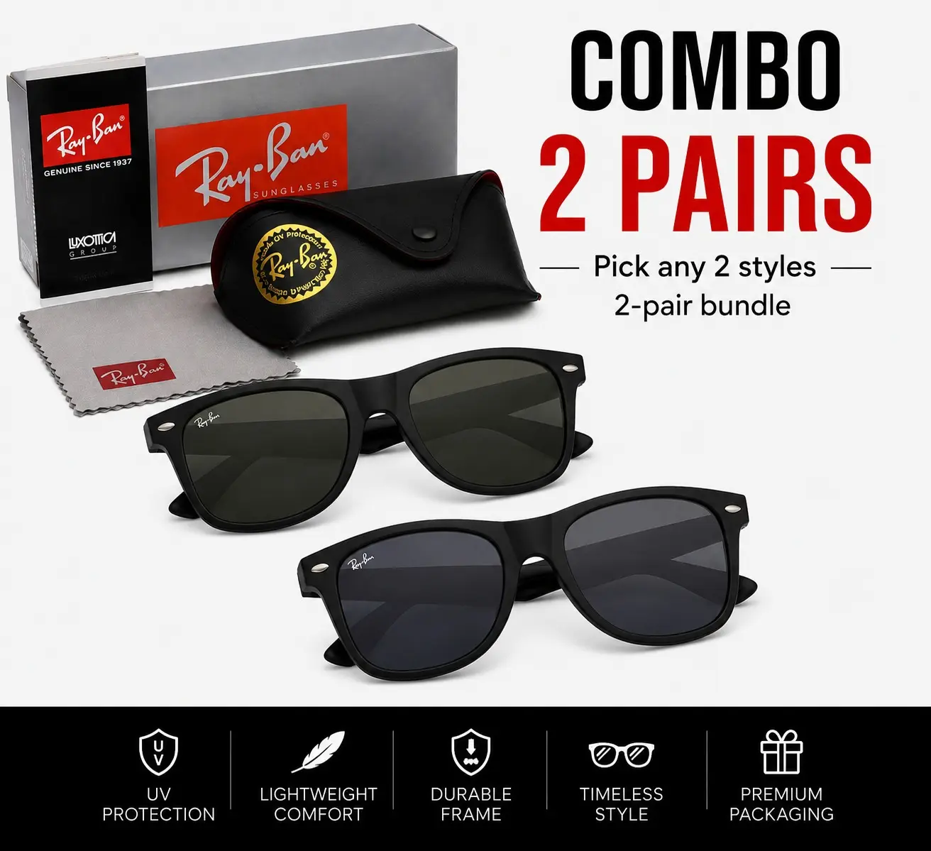 RayBan Polarized Outdoor Shades Black Square Eyewear UV Protection Sunglasses for Casual Daily Wear