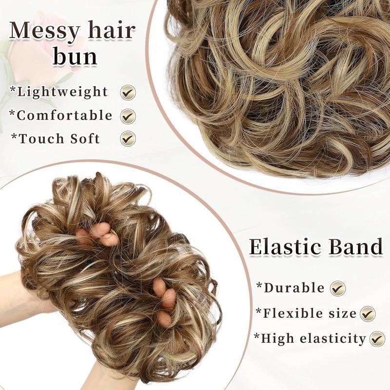 Messy Bun Hair Piece Wavy Curly Scrunchies for Women Hair Bun Hair Piece with Elastic Band Scrunchies Stretchy Fluffy Chignon Ponytail Hairpieces Updos for Women
