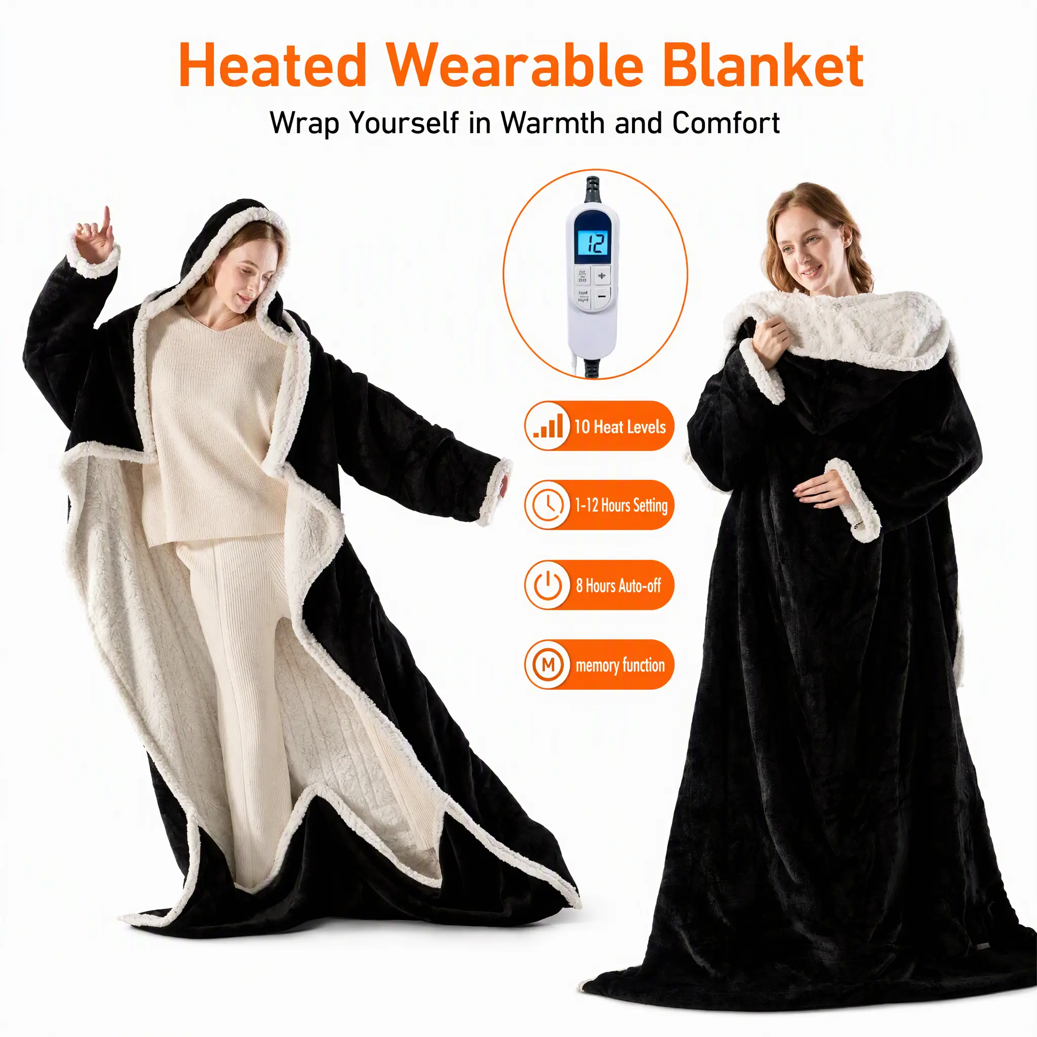 Cosybay Wearable Heated Blanket with Sleeves, Foot Pockets, 50x70in Electric Wearable Throw Blanket, 1-12H Auto-Off, 10 Heat Settings, Smart Memory,Overheat protection,Machine Washable,Even Heat Distribution,Skin Friendly,hypoallergenic,Christmas Gift