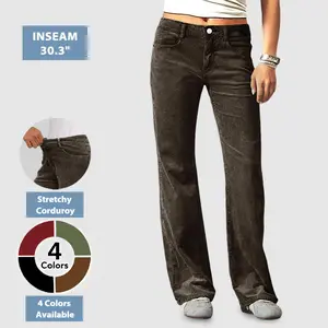 Flamingals Corduroy Mid Waist Flare Leg Pants Womenswear Stylish